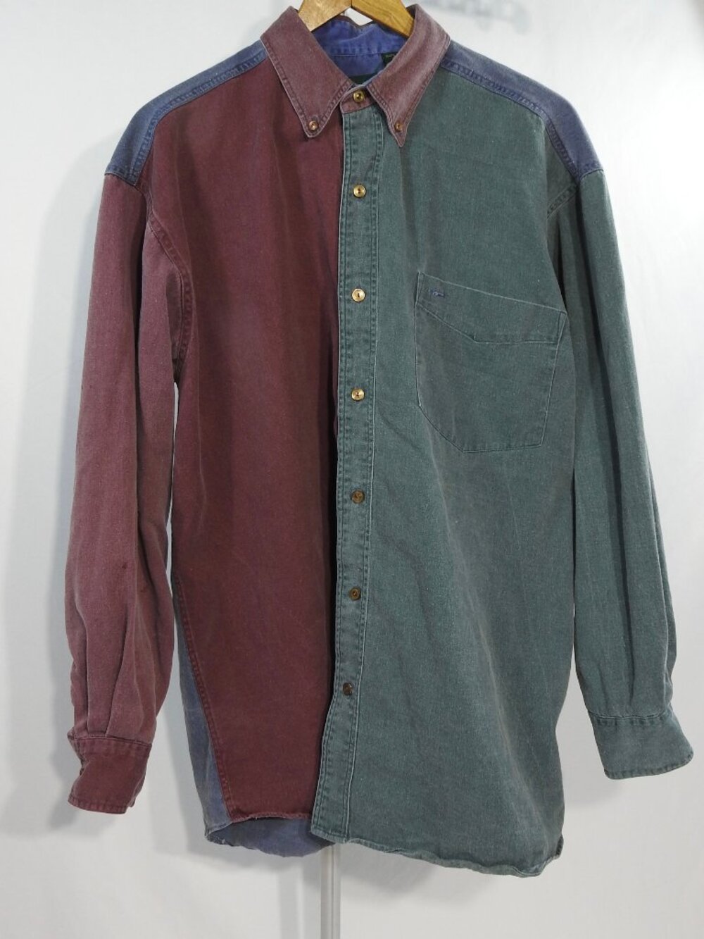 Sutter & Grant Mens L Colorblock Long Sleeve Button Shirt 100% Cotton 90s